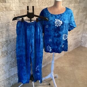 Vintage Blue Cactus Two-Piece Linen Set